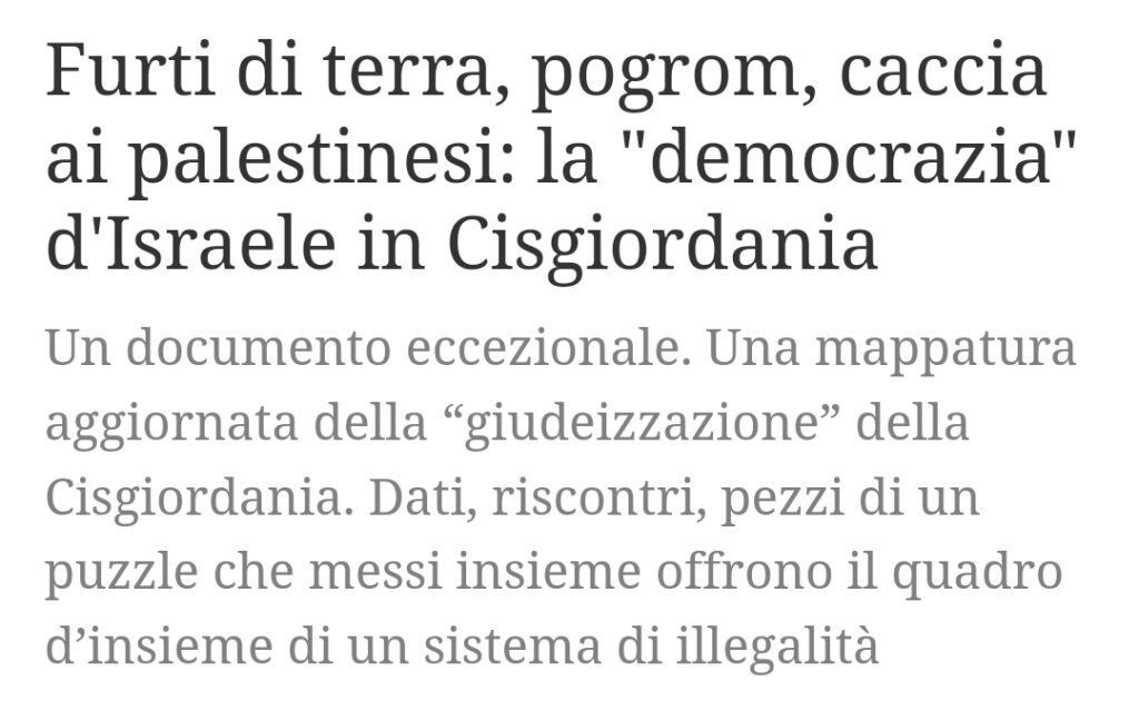 pogrom e furti di terre palestinesi in Cisgiordania